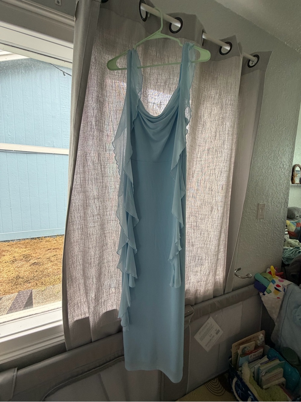 Light Blue Ruffle-Trim Sleeveless Dress